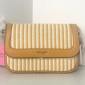 Kate Spade Buddie Stripe Yellow Leather Crossbody Clutch